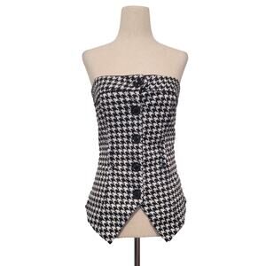 Y2k Studio Y Houndstooth Button Down Vest Tube Top Size XS Preppy Office Siren